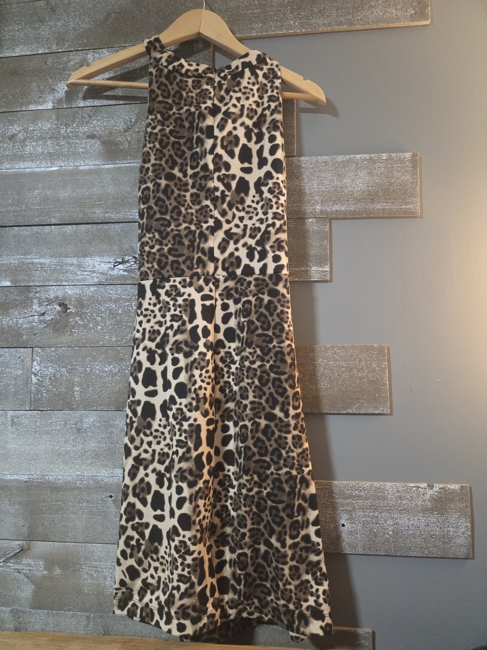 ABS Allen Schwartz Leopard Print Midi Dress in Cream and Black